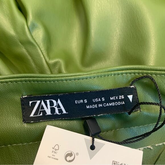 Zara olive green faux leather full length high waisted pants Sz S NWT bloggers - Picture 10 of 16